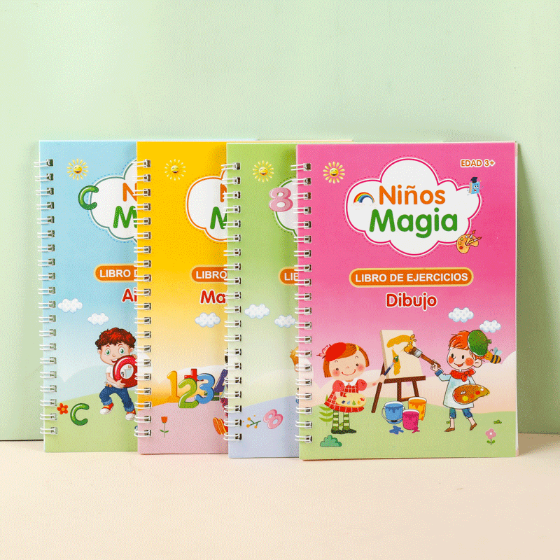 4 PCS Spanish Version Kids Educational Learning Magic Books