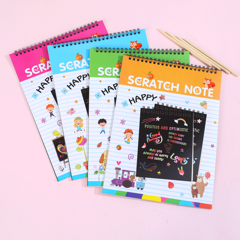 A4 Big Size Colorful Scratch Drawing Notebooks with Bamboo Sticks